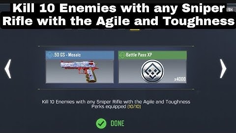 Kill 10 Enemies with any Sniper Rifle with the Agile and Toughness Perks equipped IN COD MOBILE