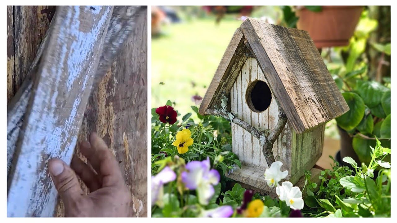 Легкая идея привлечь птиц, птичий дом, изготовленный из старого дерева ASMR