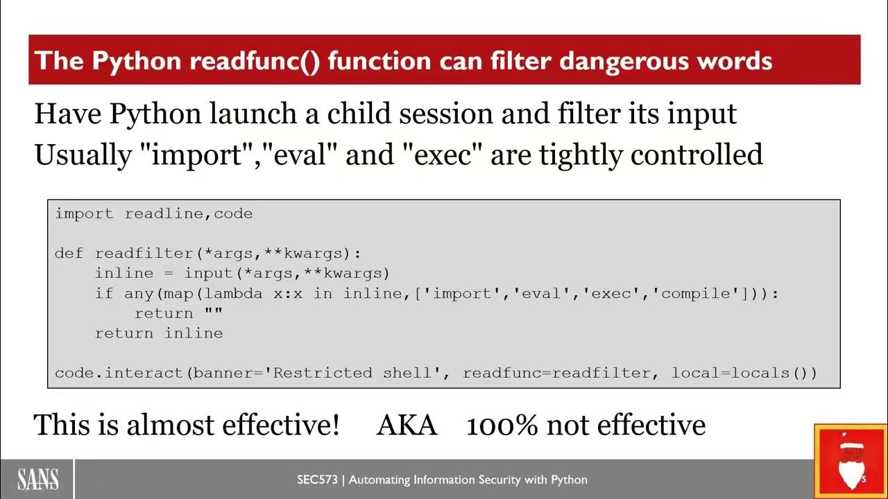 Mark Baggett, Escaping Python Shells - YouTube