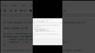 PYTHON PROGRAM TO LIST UNIQUE VALUES IN PANDAS DATAFRAME COLUMN #python #coding#pandas