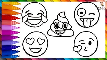 Dibuja y Colorea 5 EMOJIS 😂😍💩😜😘 Dibujos Para Niños