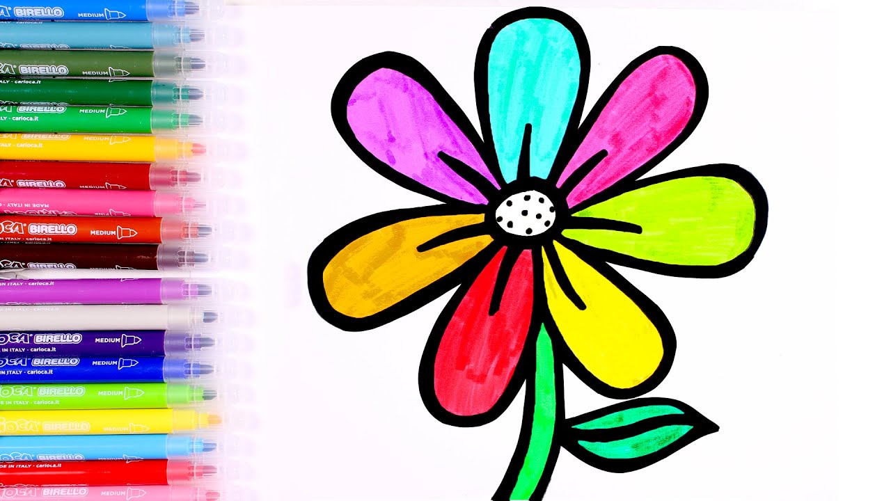 ⁣Cómo dibujar una FLOR de COLORES paso a paso 🌼🌷🌻 Dibujos para colorear