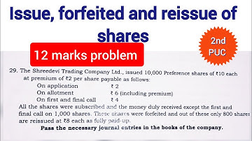 issue of shares 12 marks problem 2nd PUC accountancy