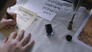 Proceso De Escribir Una Kameaamuleto Cabalístico En Hebreo Con Invocación A Los Cuatro Arcángeles