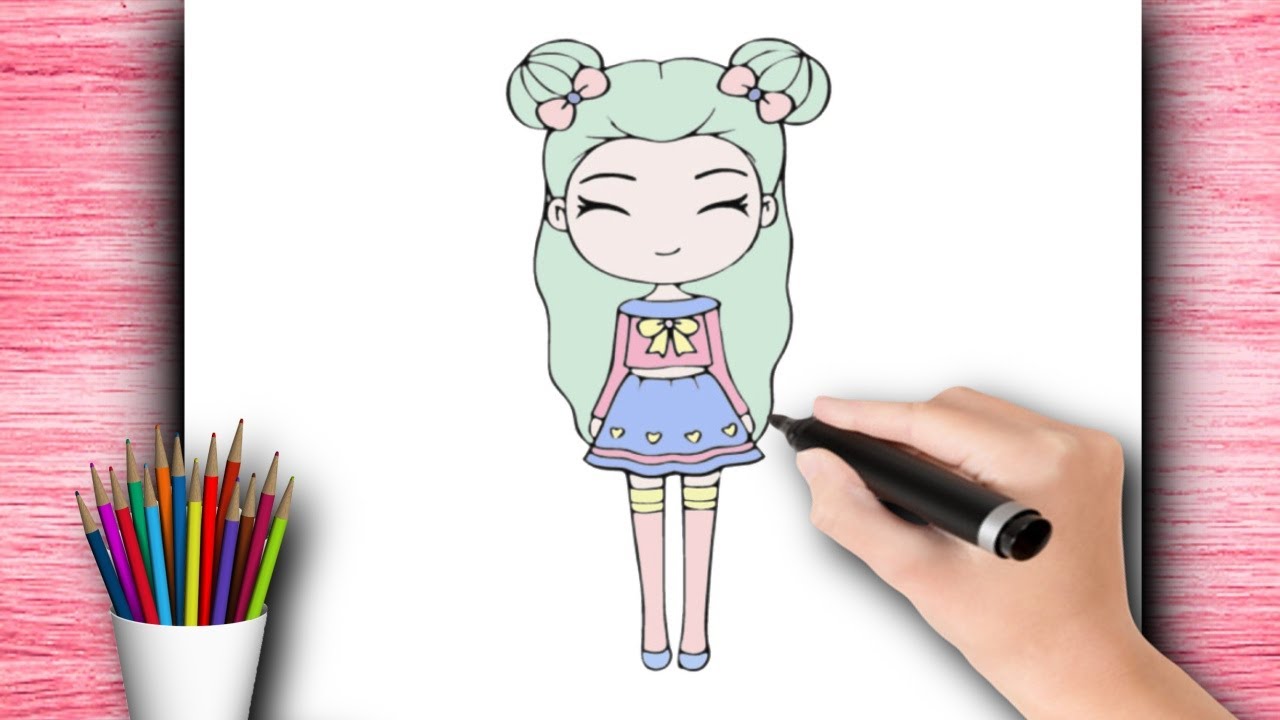 Desenhando menina kawaii Bonequinha Colorindo desenho kawaii 