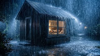 FALL ASLEEP IN 3 MINUTES 😴 Heavy Rain on Tiny Cabin Roof All Night