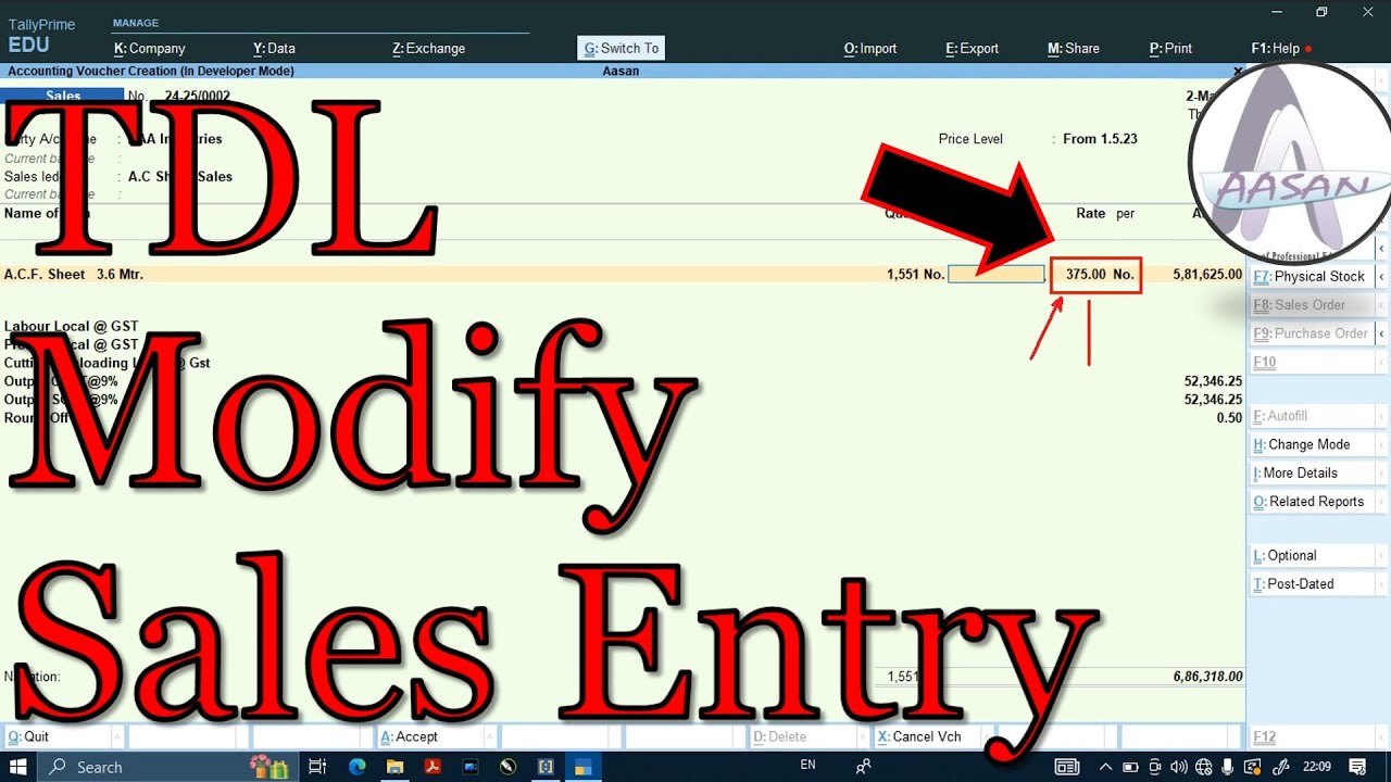 Sales Entry Invoice Customization:- Modify Item rate in Sales Entry ...