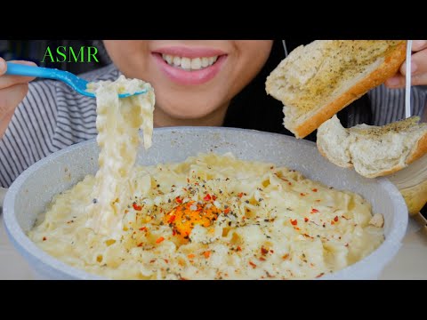 BEST fettuccine alfredo with ruffle lasagna noodles mafalde & garlic bread suellASMR