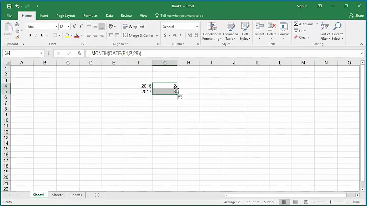 How to determine if Year is Leap Year in Excel 2016