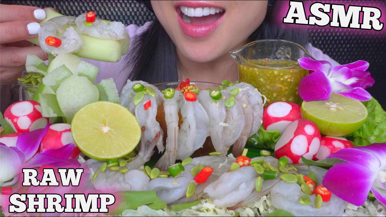 ASMR THAI STYLE RAW SHRIMP GREEN SEAFOOD SAUCE + FRESH VEGGIES (EATING SOUNDS) NO TALKING | SAS-ASMR