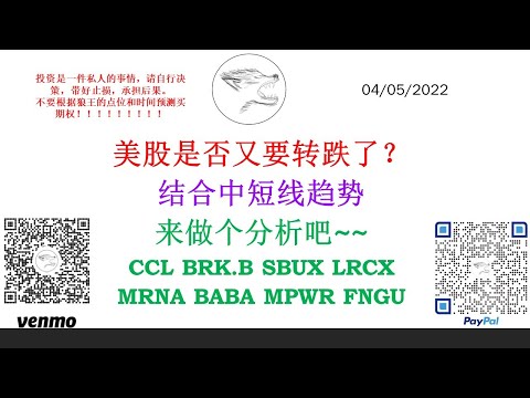 美股是否又要转跌了？结合中短线趋势来做个分析吧~~CCL BRK.B SBUX LRCX MRNA BABA MPWR FNGU