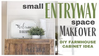 Entryway Makeover ~ Farmhouse Style Cabinet ~ DIY Barnwood cupboard ~ Small Entryway Idea