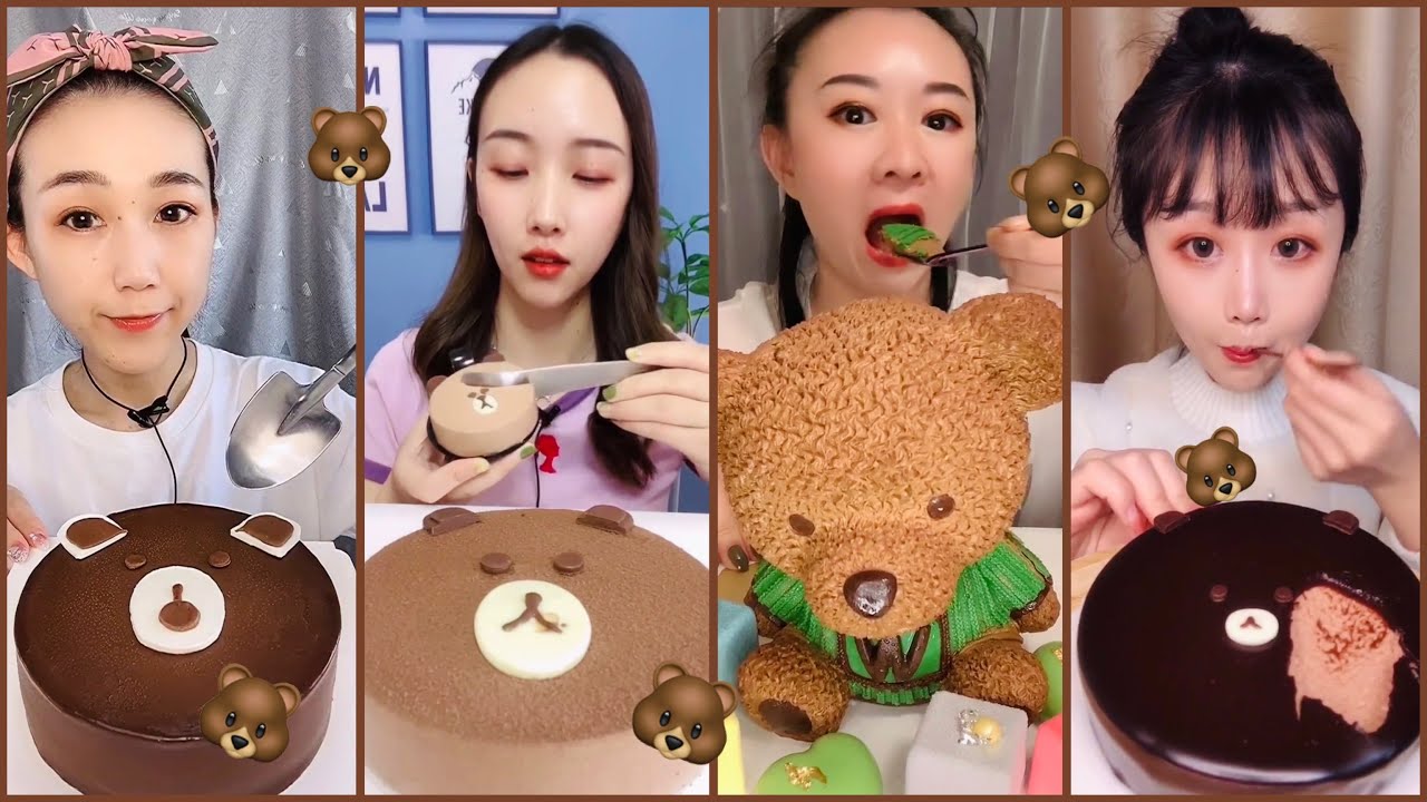 [ASMR Desserts] CHOCOLATE BEAR MOUSSE CAKES 🐻🍰 ASMR/ Mukbang |먹방 | 饮食表演 | Eating Sound