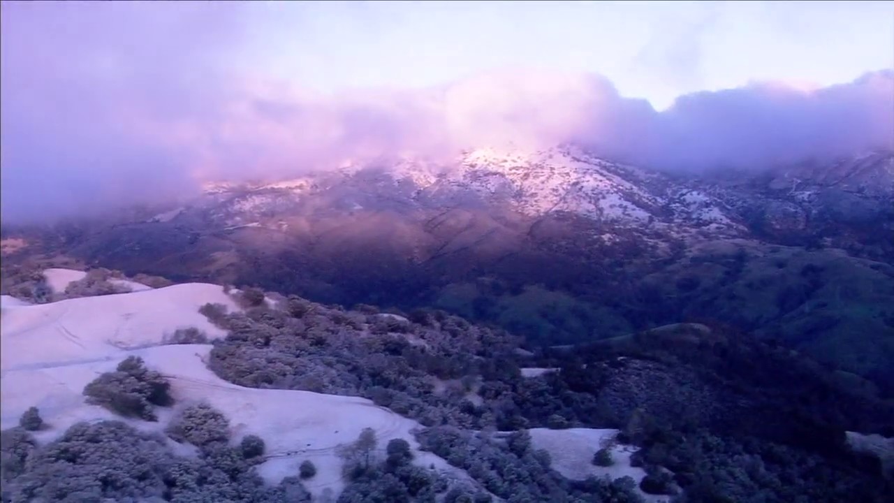 Aerial look at snow falling in the Bay Area