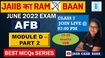 JAIIB JUNE 2022 EXAM || AFB TOPICWISE  | MCQs on Module D - Part 2| JAIIB CAIIB BABA