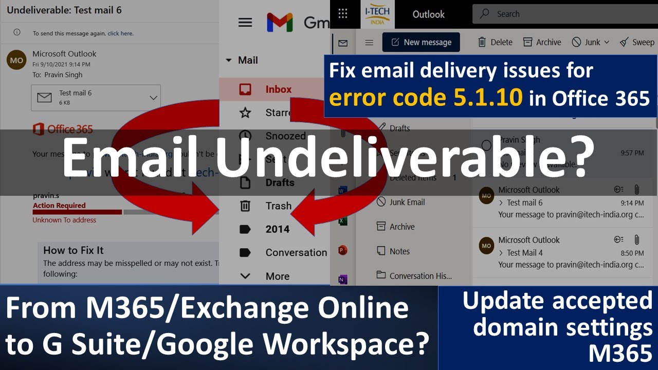 Email Undeliverable | Error Code 5.1.10 In Office 365 | Update Accepted Domain Settings | Exchange