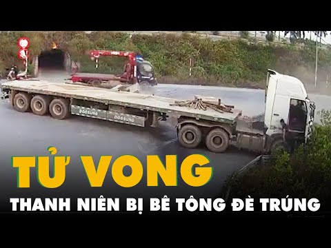 Video Nhiều khối bêtông ép cọc văng từ xe tải nặng xuống... - youtube