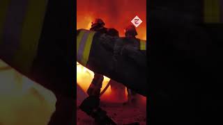 Ukrainian Firefighters Tackle Huge Blaze In Kharkiv After Russian Drone Attack