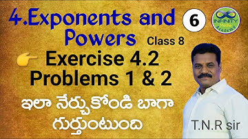 8th class maths Chapter 4.Exponents and Powers # Exercise 4.2 # problems 1 & 2 in telugu.