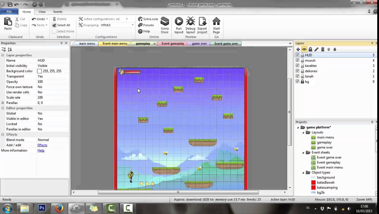 Tutorial Construck2 membuat game platform 6 - YouTube