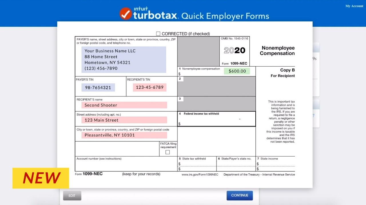 How To File The New Form 1099 Nec For Independent Contractors Using Turbotax Formerly 1099 Misc Youtube