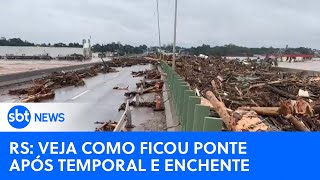 Video rs-ponte-do-rio-taquari-emerge-tomada-de-entulho-e-troncos-apos-temporal-e-enchente