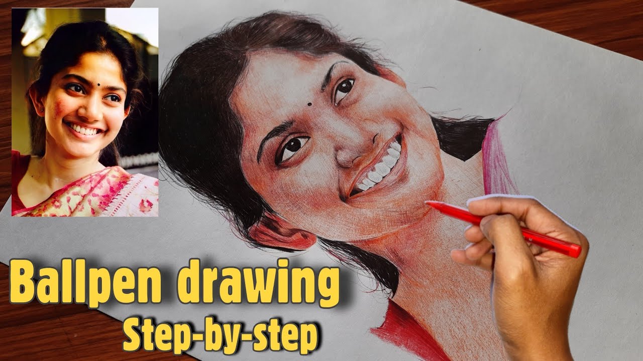 Realistic ballpen drawing technique / easy step by step ballpen drawing ...