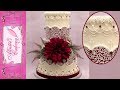 Maroon Cornelli Lace Wedding Cake; Featuring Natizo Piping Tips
