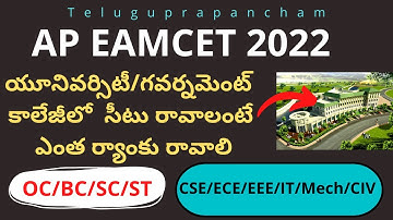 AP EAMCET 2022 CUT OFF Ranks for TOP Uinversities category wise course wise | AP EAMCET 2022