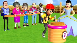 Scary Teacher 3D vs Squid Game Hammer Nails Into Wood 6 Times Challenge Miss T vs 3 Neighbor Loser