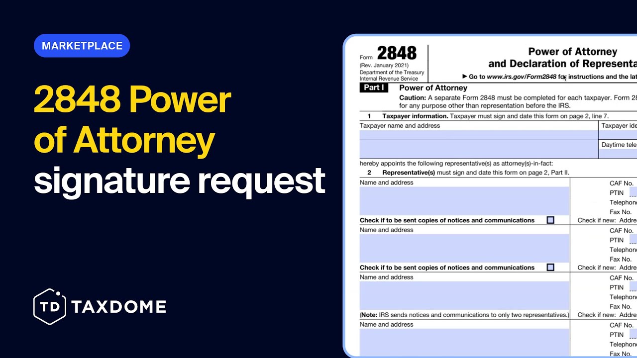 Торговая площадка TaxDome - Запрос на подпись для доверенности (форма 2848).