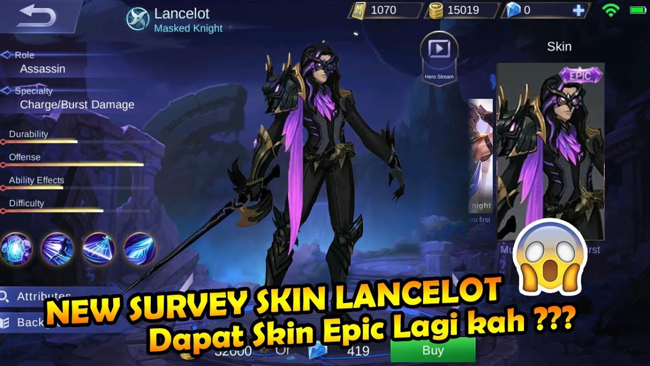 New Survey Skin Lancelot Skin Epic Ke 2 Kah Mobile Legends Youtube