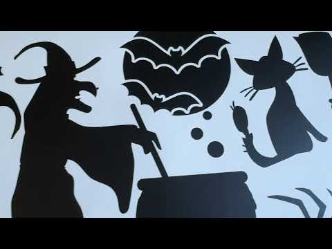 Наклейки Хелловін Відьми чорний кіт кажан гарбуз павук Happy Pocket декор для стін вікон чорний матовий, видео 1