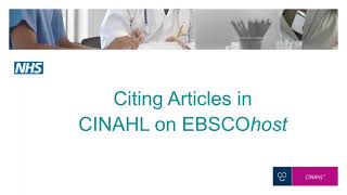 Citing Articles in CINAHL on (Classic) EBSCOhost
