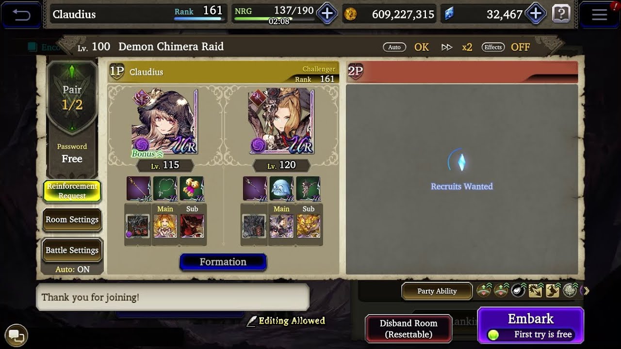 WoTV: Demon Chimera Raid Full Auto (Dark Fina & Black Rose Helena)