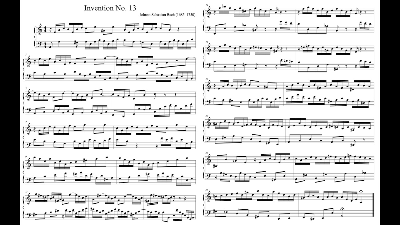 Bach Invention 13.pdf J.S.BACH Invention No.13 in A minor, BWV 784 - YouTube