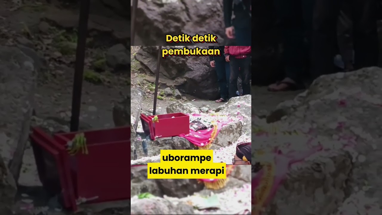 Detik detik dibukanya uborampe labuhan merapi di lokasi upacara adat.