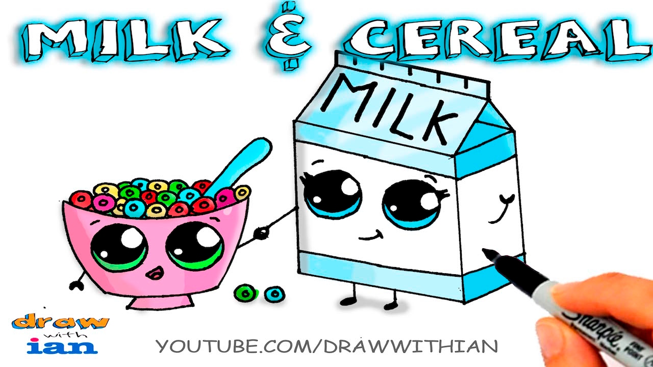 How to Draw a Cute Cereal Bowl and Milk - YouTube