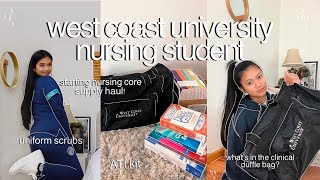 WEST COAST UNIVERSITY | starting nursing core; uniform scrubs; ATI kit and duffle bag supply haul!