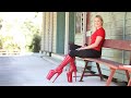 Catie Reviews Red Pleaser BEYOND-2020 Knee High 10 Inch High Heel Boots At Old Railway Platform