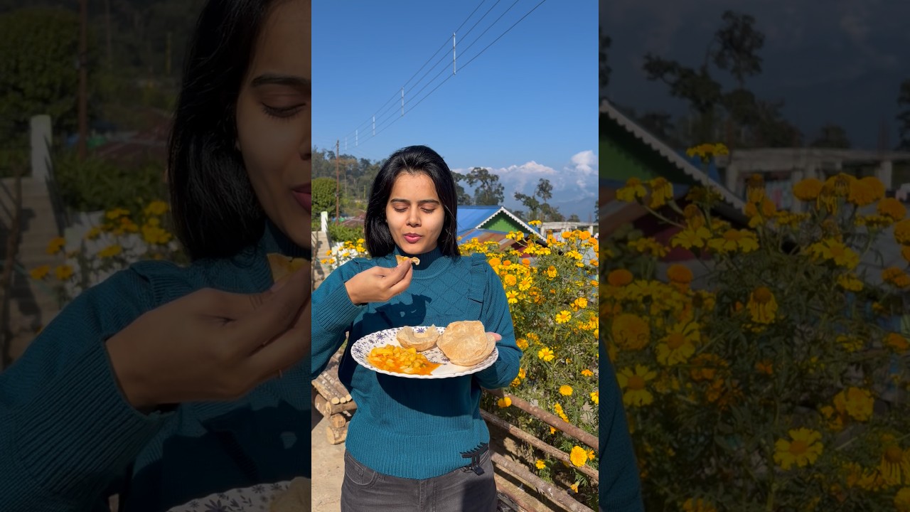Pahado ka breakfast puri sabzi khaya #minivlog #food #foodvlog #skincare #travel #shorts #breakfast