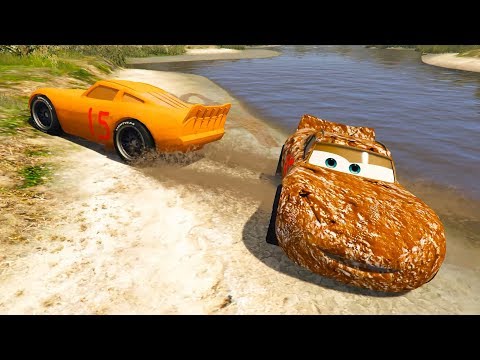 McQueen ve Örümcek Adam Arabalar 3 Çamur Şimşek ile Çamura Giriyor - GTA 5