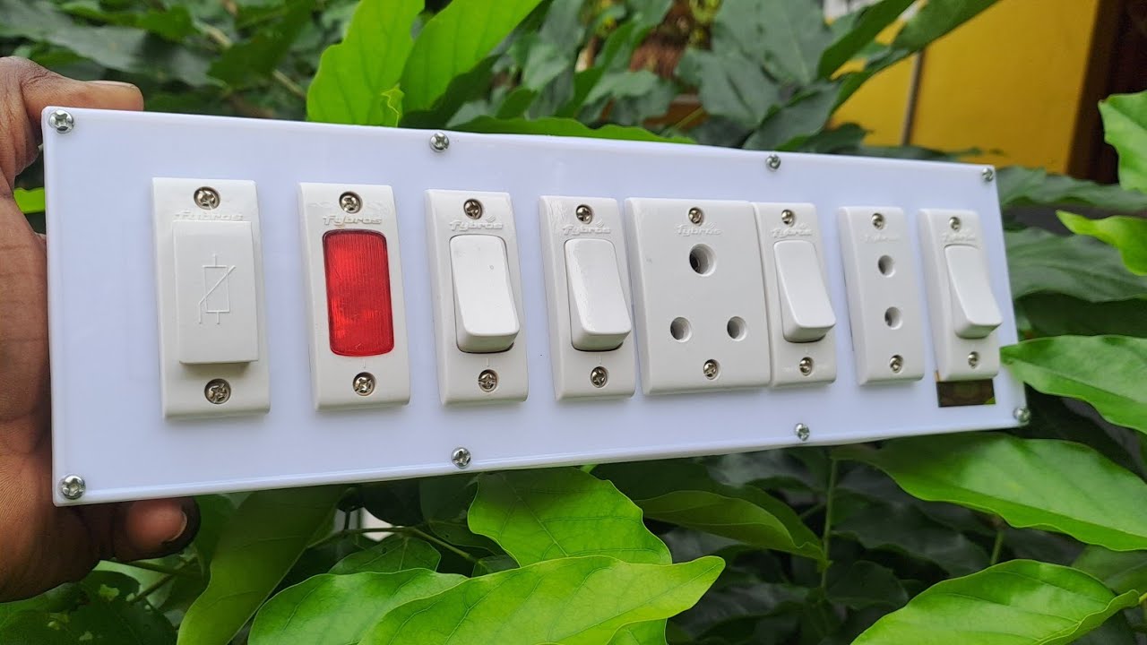 How to make an extension box | 2 Sockets+4 switches + 1 indicator + 1 ...