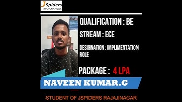 JSPIDERS RAJAJINAGAR STUDENT | PLACED |NAVEEN KUMAR.G| FEEDBACK | SOFTWARE ENGINEER🤩|CONGRATULATIONS