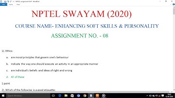 Assignment 8 ANSWERS || ENHANCING SOFT SKILLS & PERSONALITY || NPTEL SWAYAM
