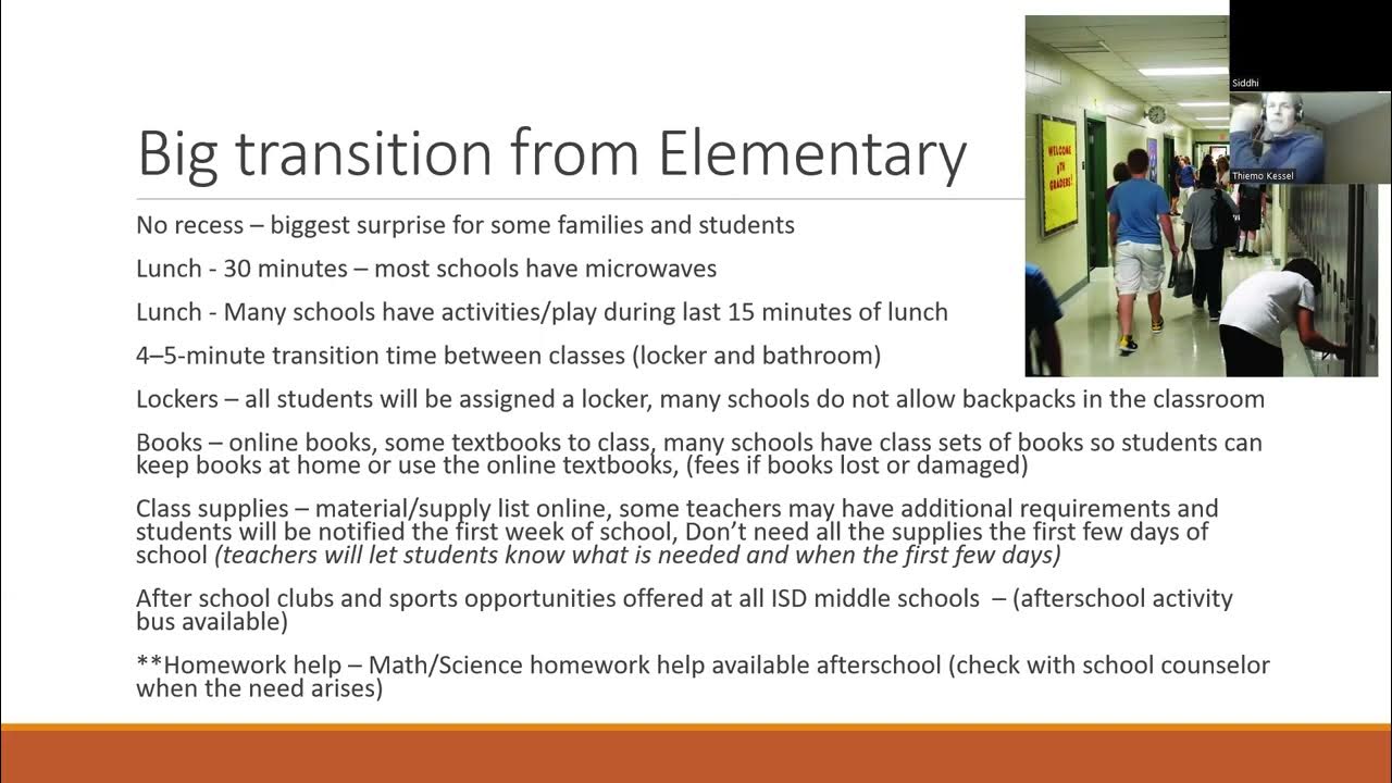 5th grade transition night for families new to middle schools in the us