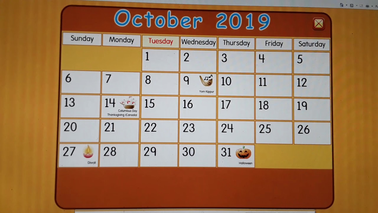 Starfall Make A Calendar October 2019 Youtube