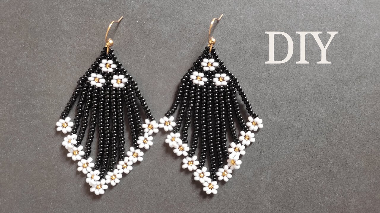 How to make seed bead flowers earrings, beaded earrings with floral