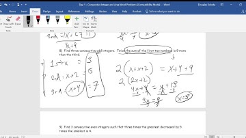 Day 1   Consecutive Integer and Area Word Problems Video PART 2