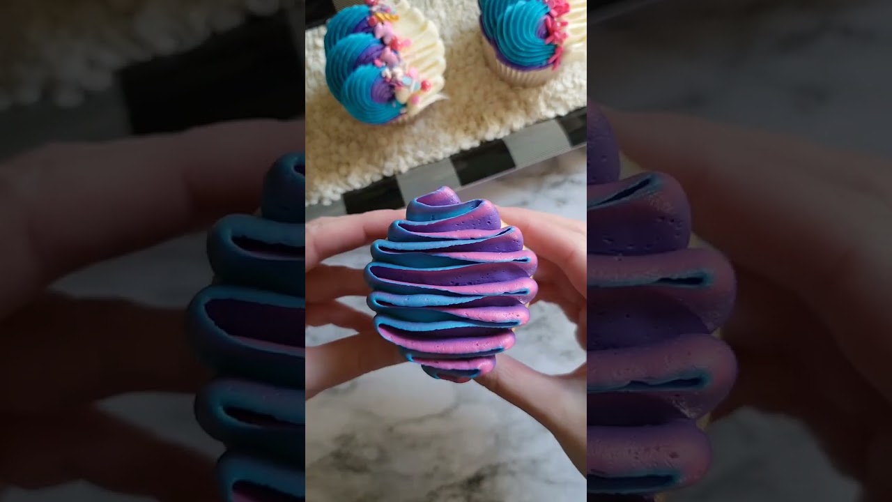 Iced & Sprinkled Ribbon Design Cupcakes  - Piping Tip 104 Unicorn Blue Purple Pink